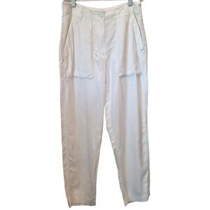 J.Crew Women's Linen Blend Pants Size 4 White High Rise Tapered Leg LG Pockets